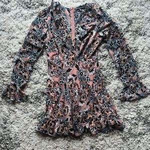 For Love & Lemons Gracie Dress Dusty Rose Floral Print Bell Sleeve